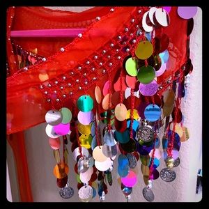 Belly dance hip scarf dazzling multi color dangles